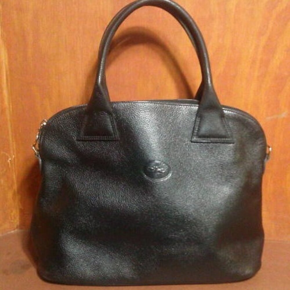 Vintage Longchamp black pebbled leather satchel tote